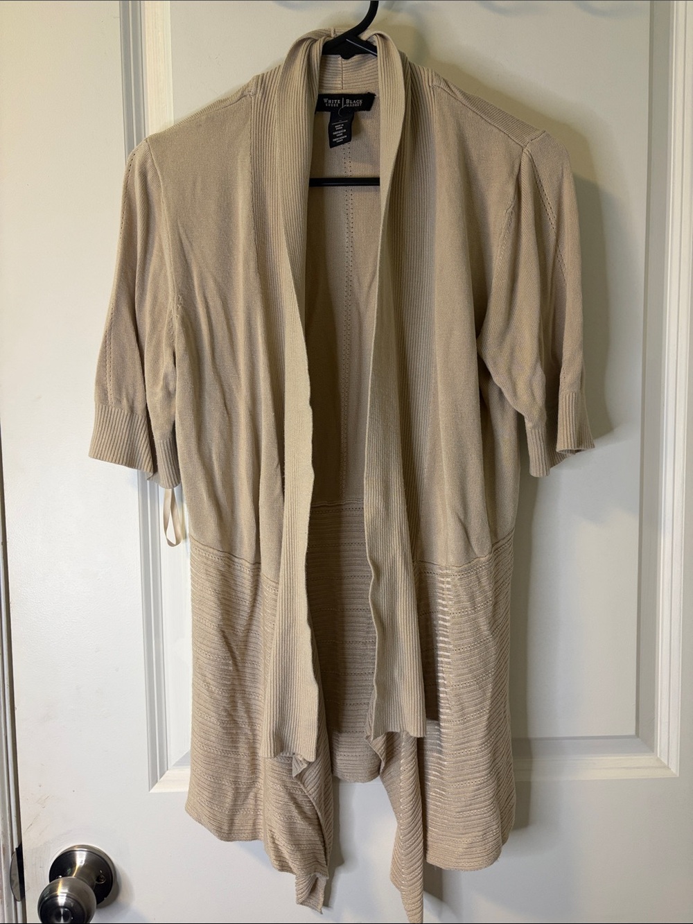 White House Black Market Beige Open-Front Draped Short-Sleeve Cardigan